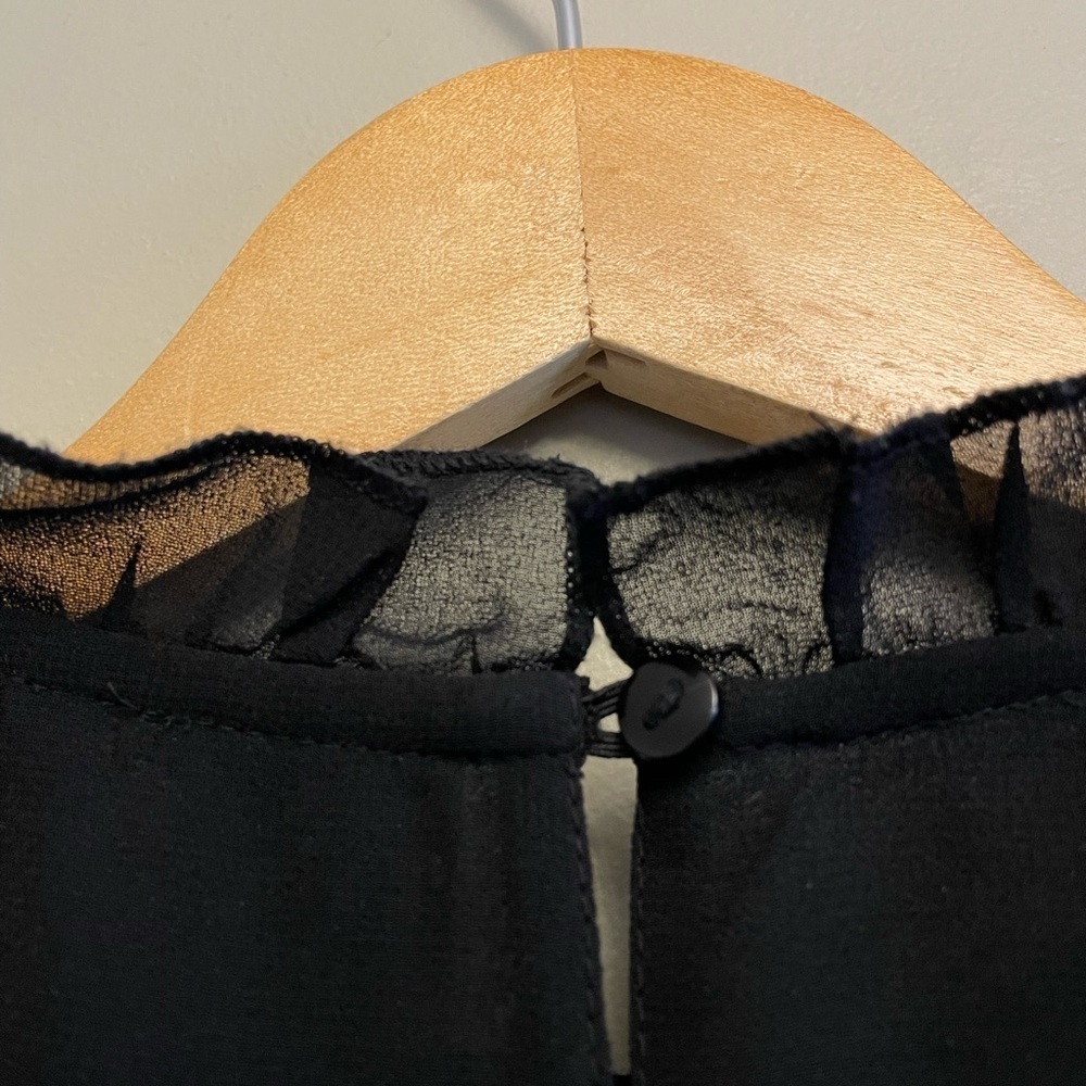 ICHI Black Ruffled Tiered Quarter Sleeve Mandarin Collar Blouse Size 36 - Picture 3 of 8